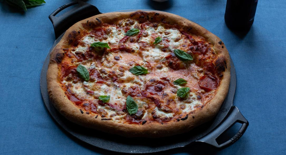 Pepperoni Pizza With Roasted Red Pepper and Basil Recipe