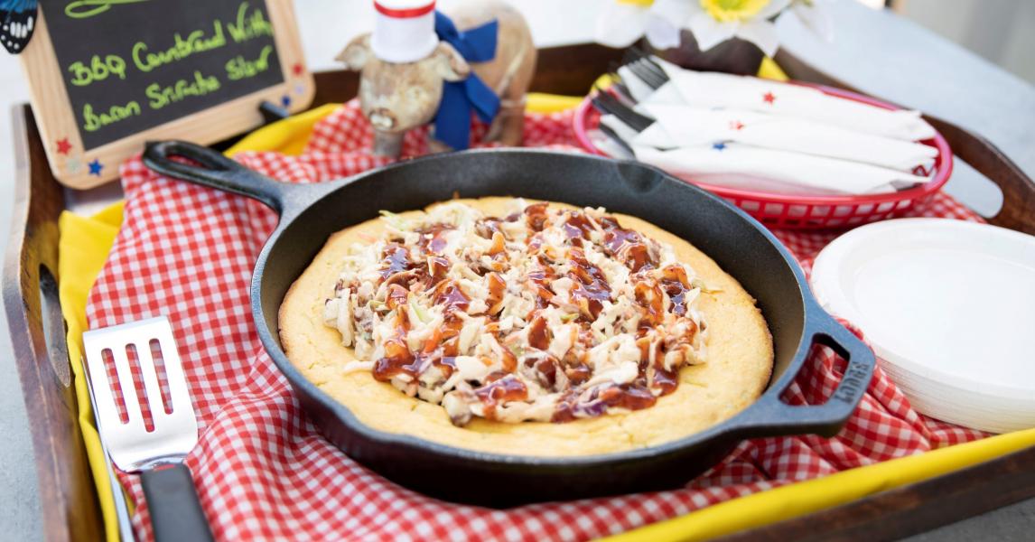 BBQ Cornbread With Bacon Sriracha Slaw