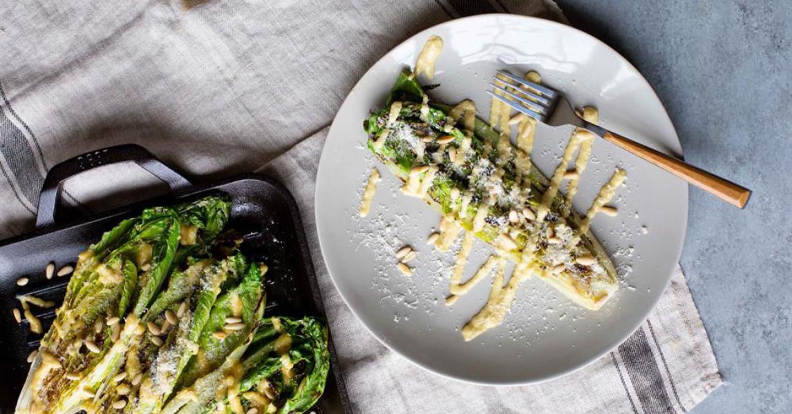 Grilled Romaine with Pine Nut Vinaigrette