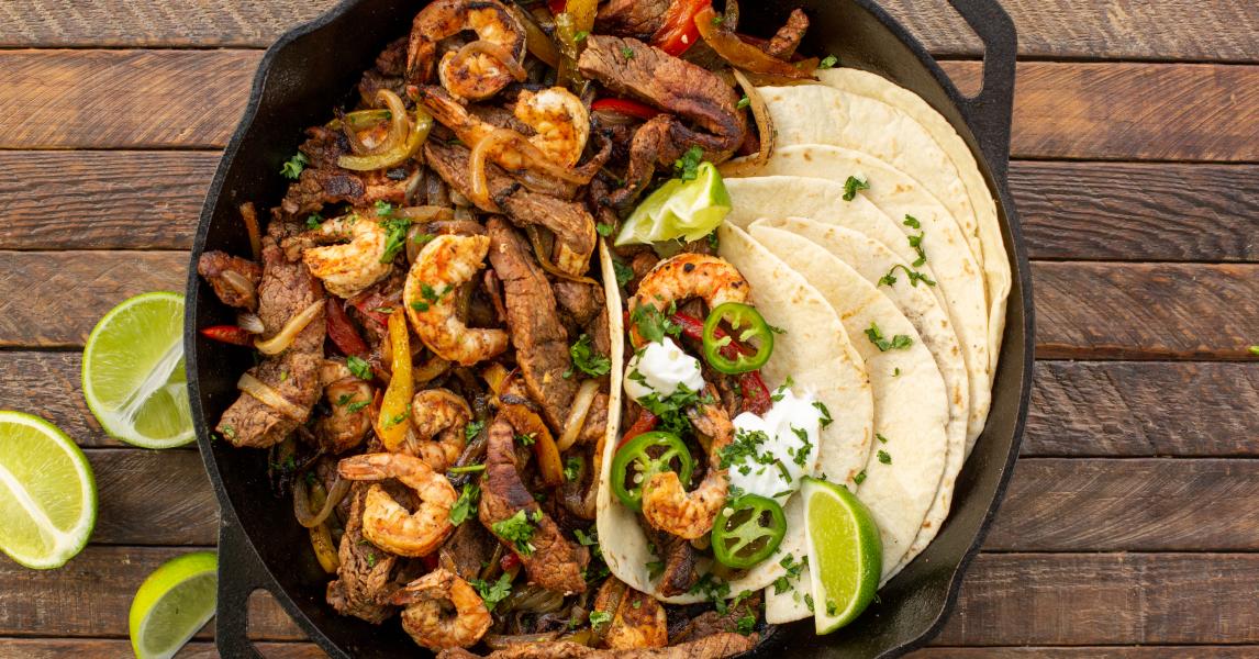 Cast Iron Steak & Shrimp Fajitas