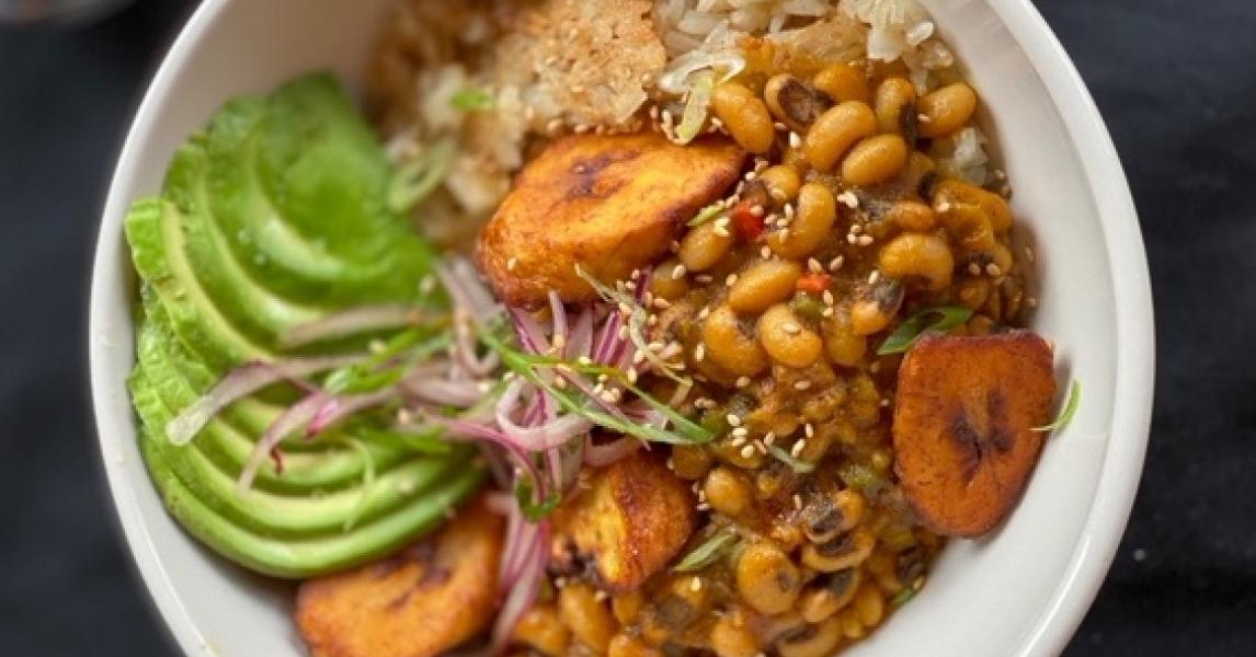 West African Red-Red Beans with Coconut Rice, Avocado, & Sweet Plantain