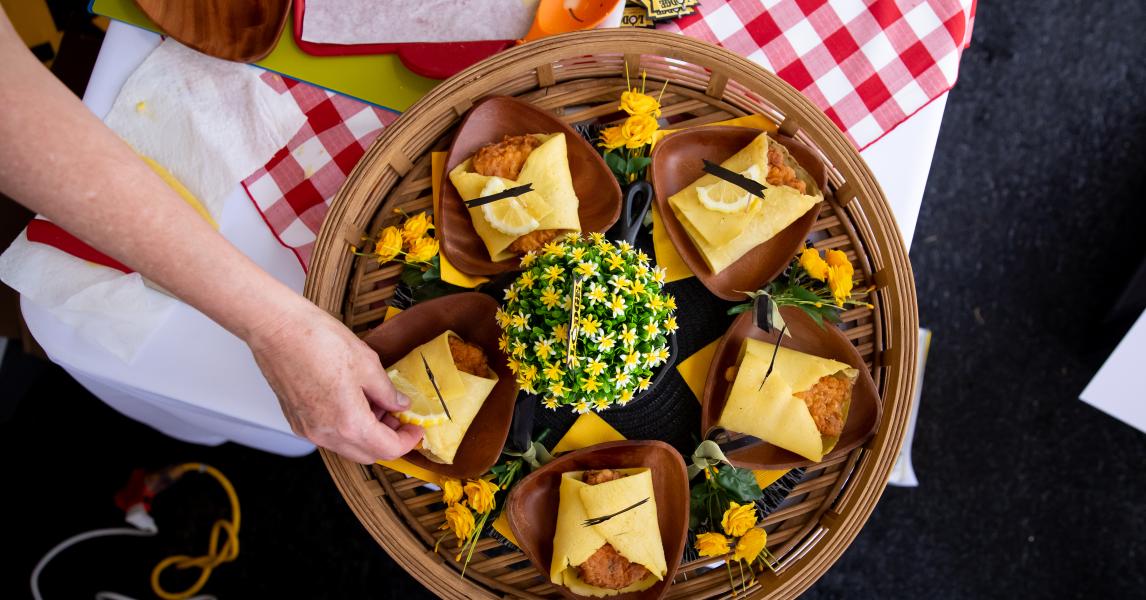 Fried Chicken & Cornmeal Crêpes with Buttermilk Piccata Syrup