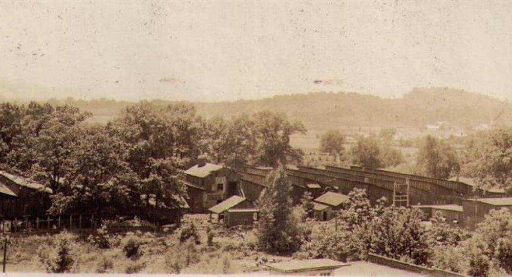 Black and white photo of foundry