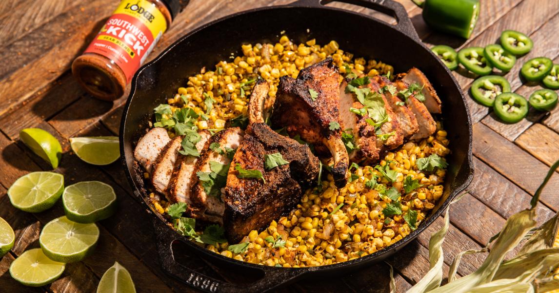 Double Chop with Kickin' Skillet Corn