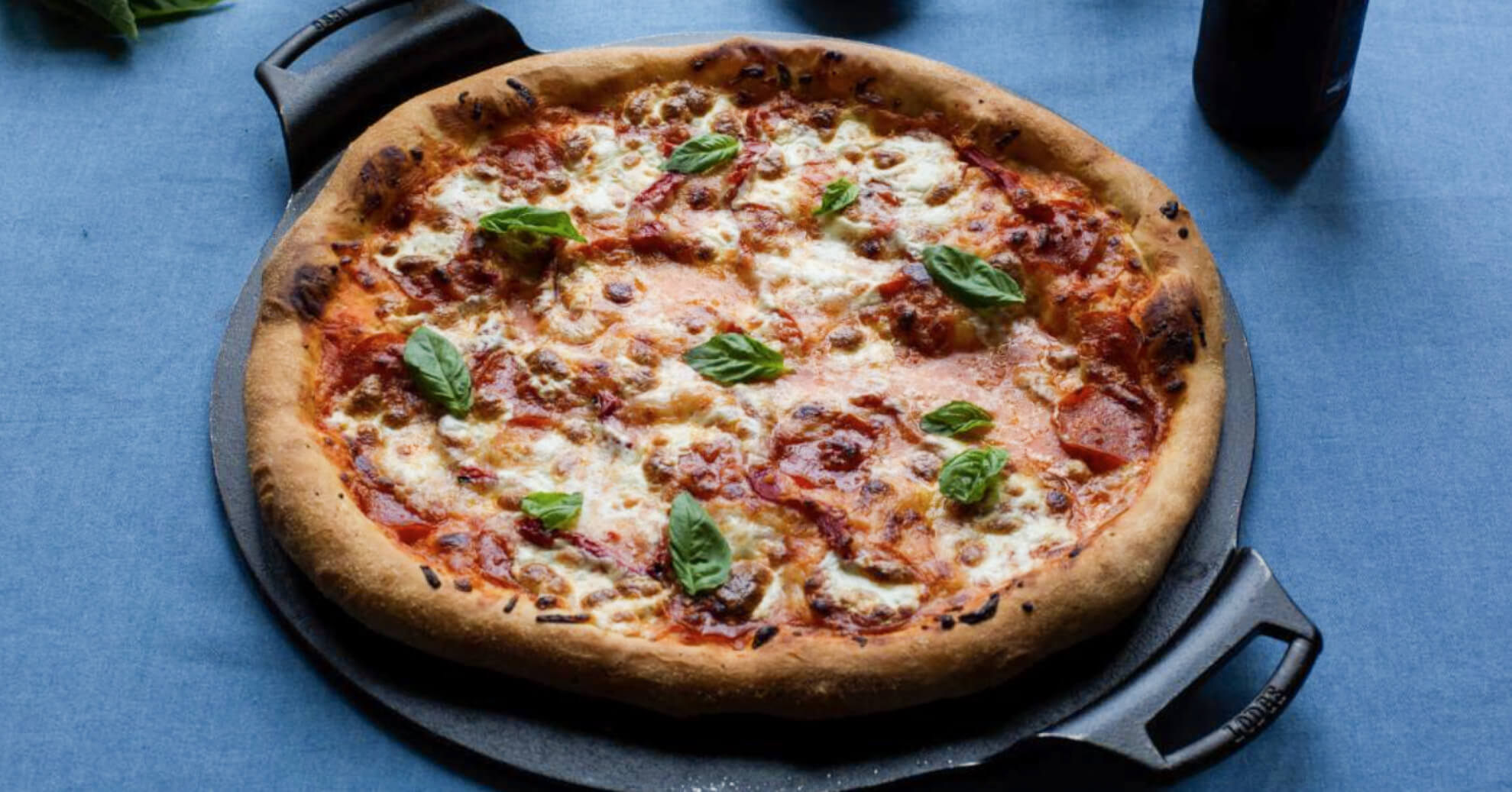 Pepperoni Pizza With Roasted Red Pepper and Basil