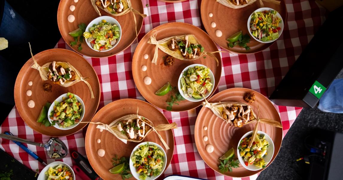 Shrimp & Cornbread Piñatas with Confetti Relish