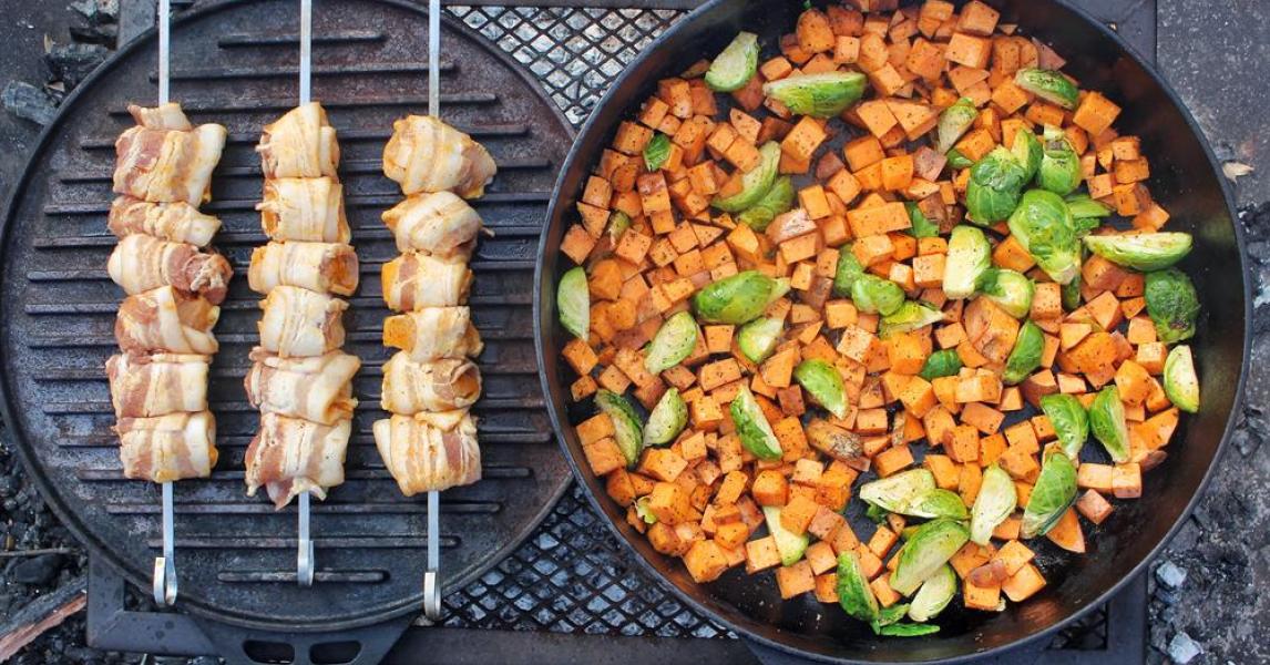 Bacon Wrapped Buffalo Chicken Skewers & Veggies