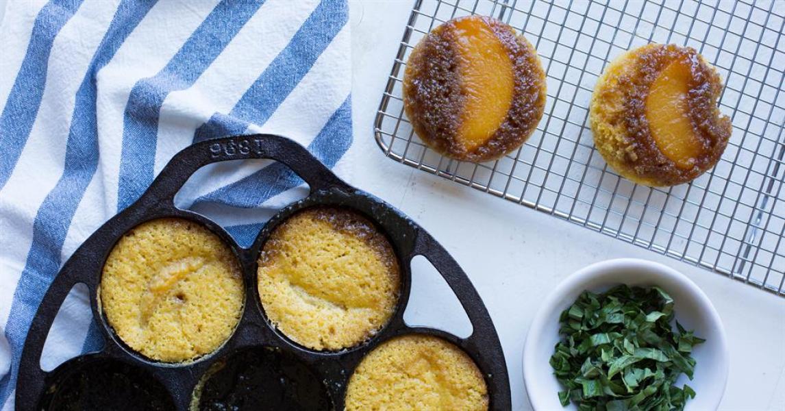 Upside-down Peach Cornbread Cakes