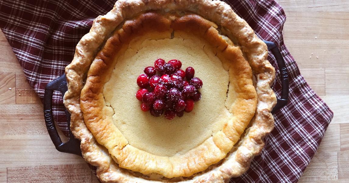 Maple Custard Pie with Sugared Cranberries