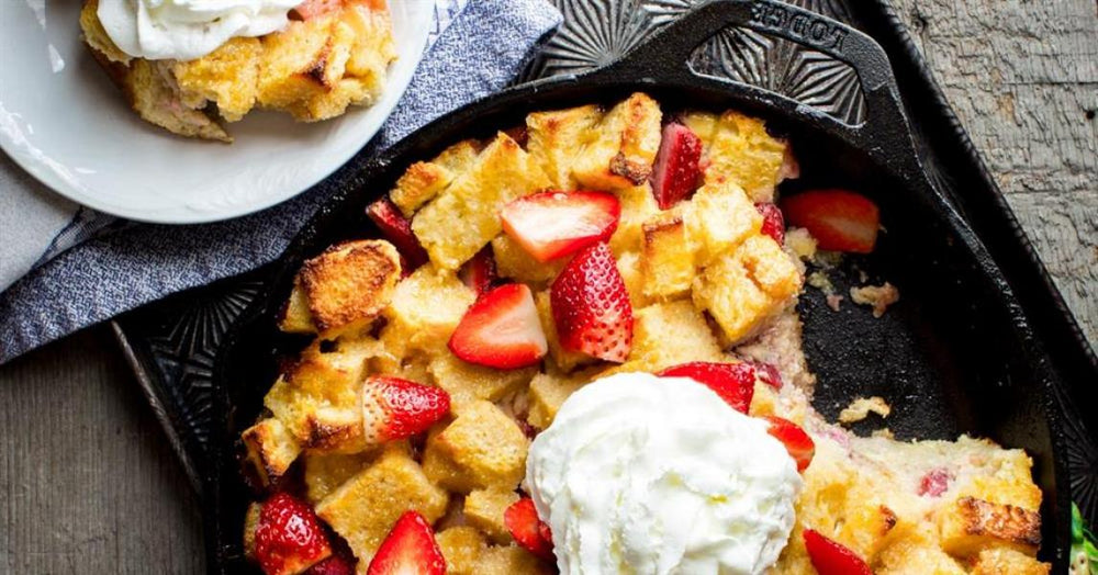 Strawberries & Cream Skillet Bread Pudding