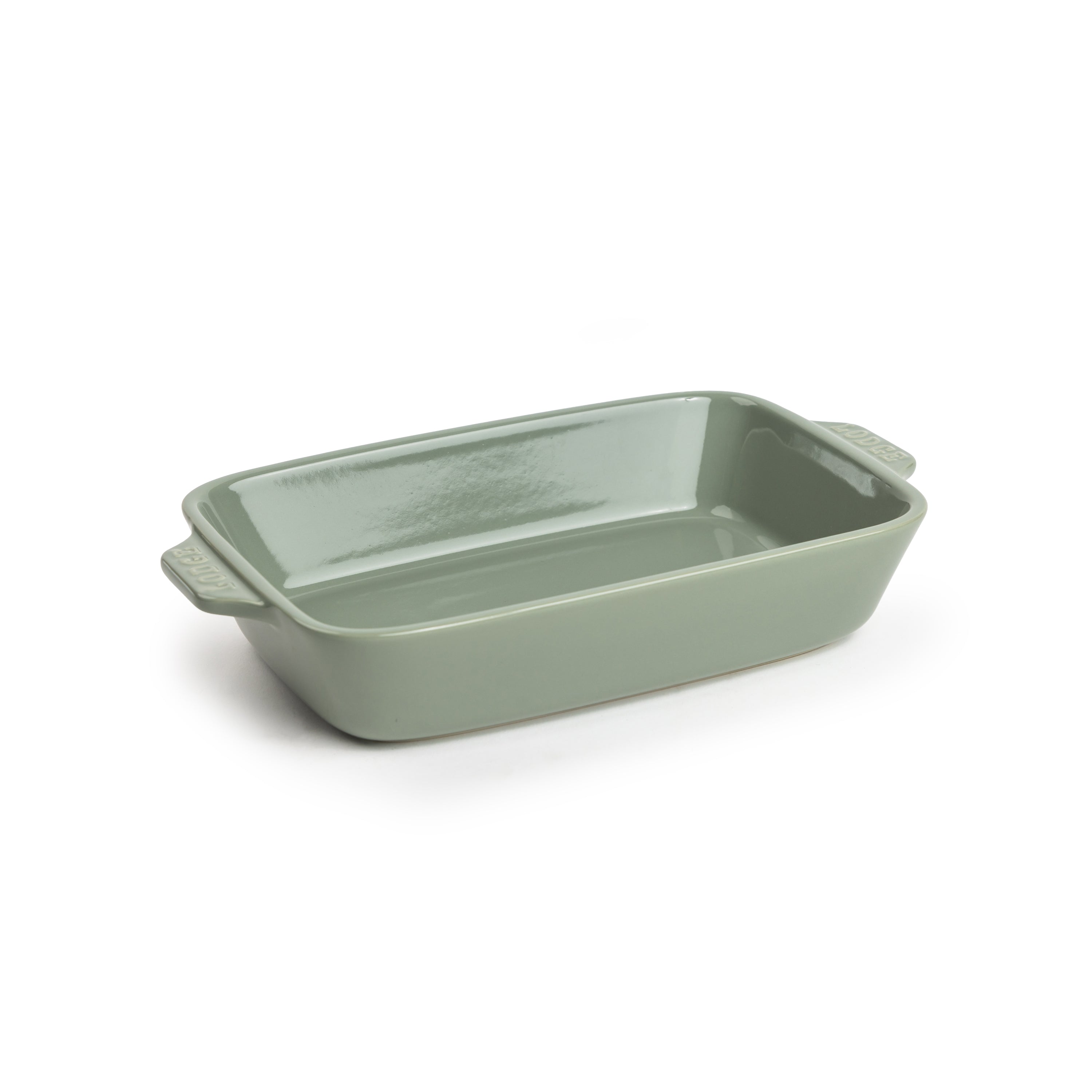 Desert-sage 9-by-6-inch stoneware baking dish.