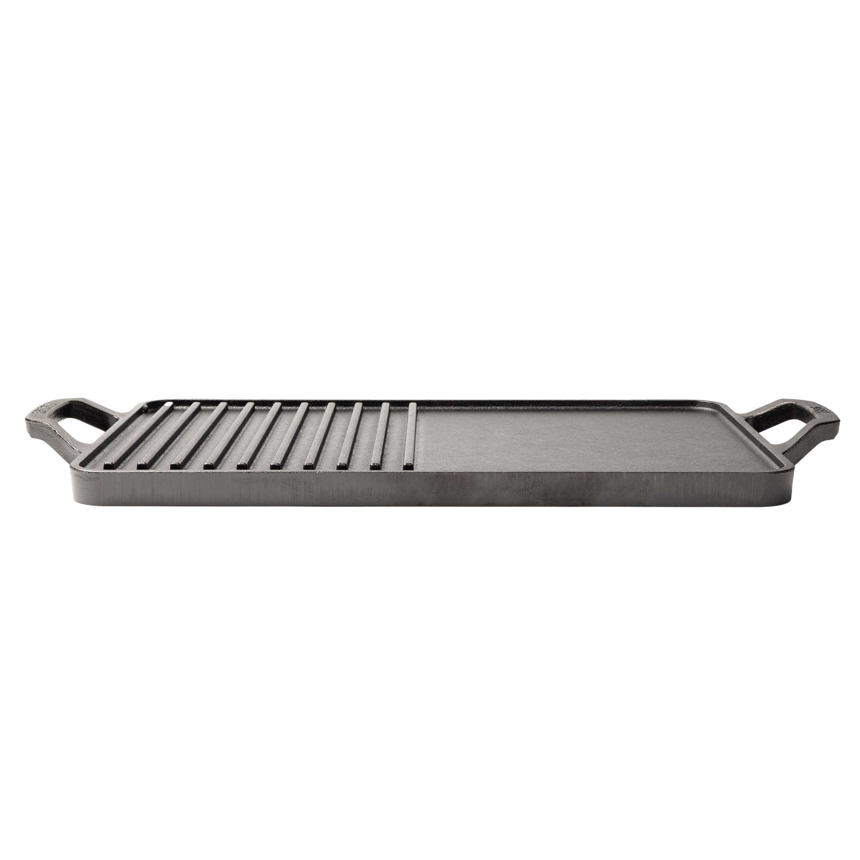 Cast iron griddle grill pan on a white background