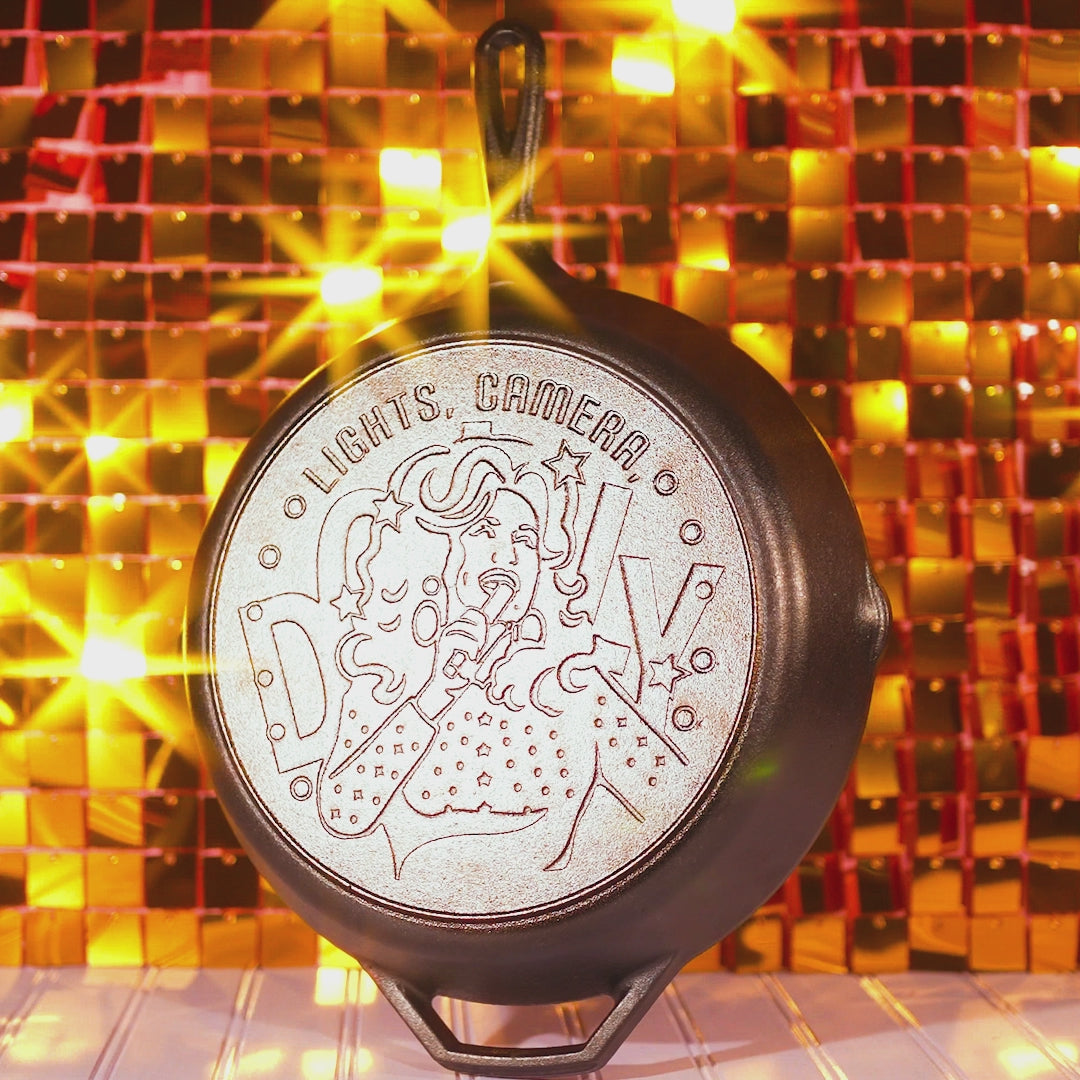 12 Inch Dolly Parton Skillet, Lights, Camera, Dolly