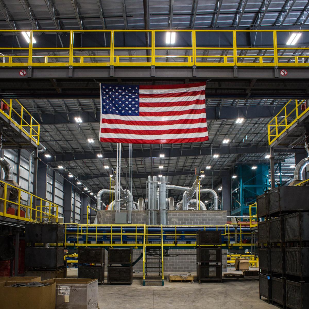 USA Flag hanging in foundry