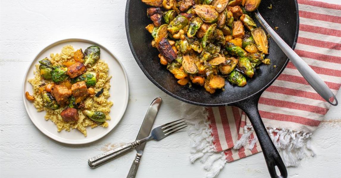 Citrus Pork With Charred Brussels Sprouts