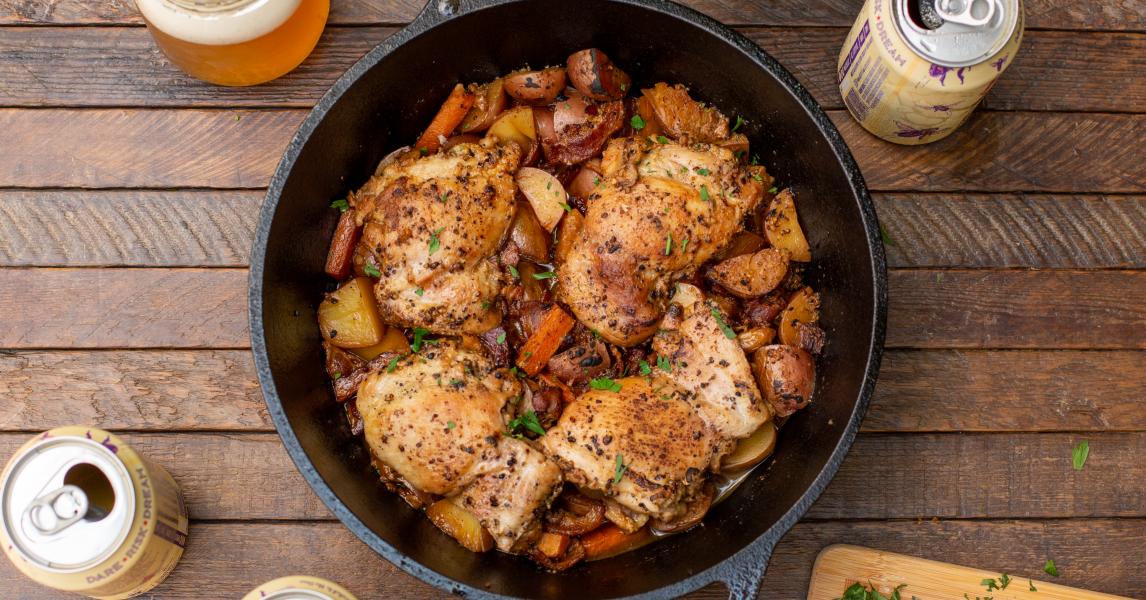 Beer Braised Chicken with Potatoes and Carrots