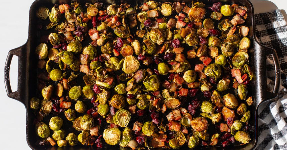 Bacon Brussels Sprouts with Cranberry Balsamic Glaze