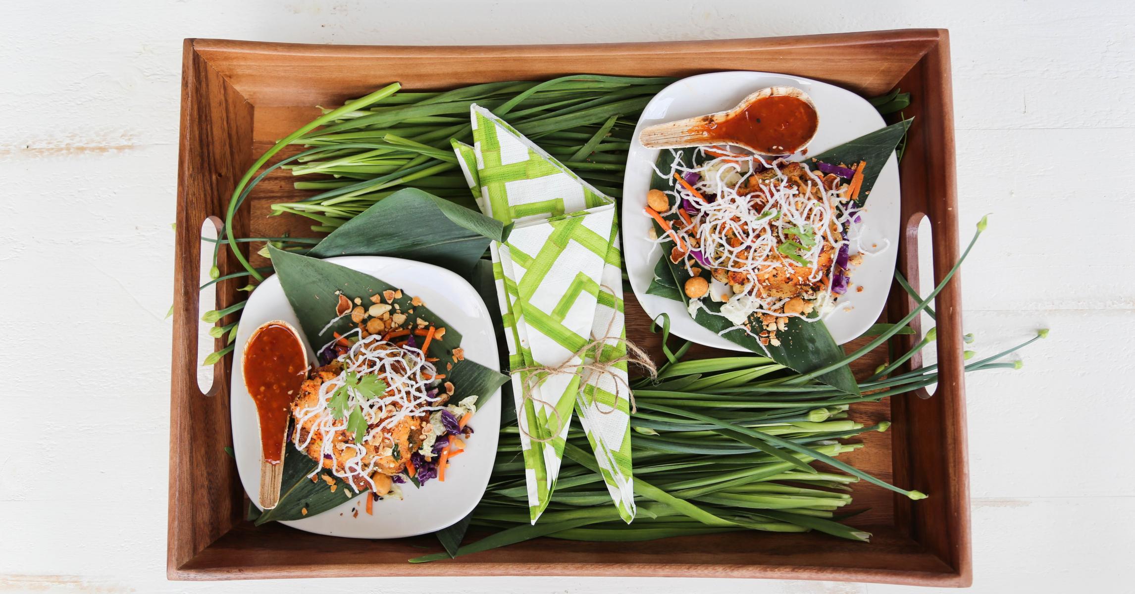 Sesame Shrimp Corn Cake Toasts With Warm Asian Slaw