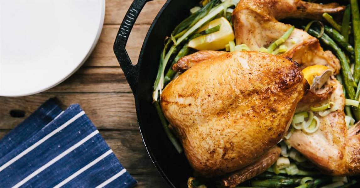 Splayed Roast Chicken With Spring Vegetables