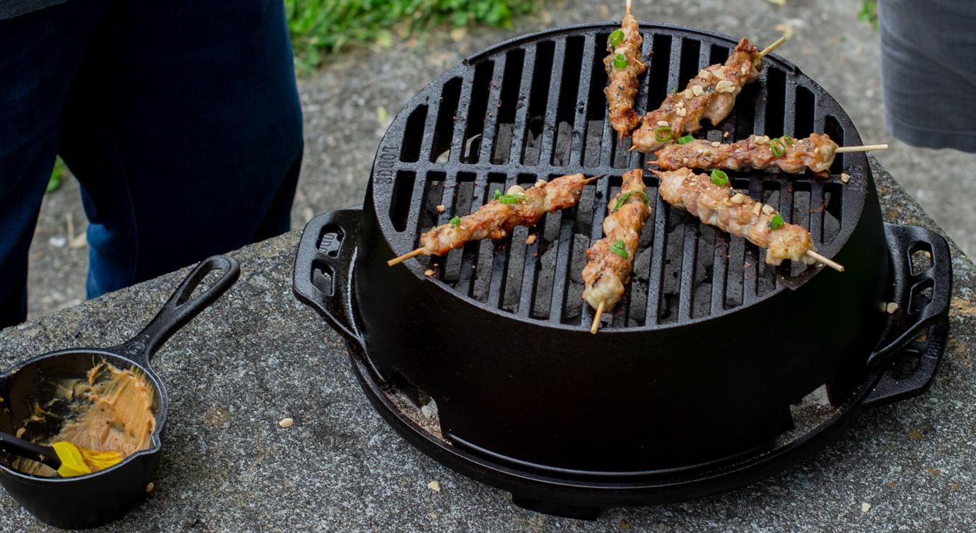Beef skewers on grill