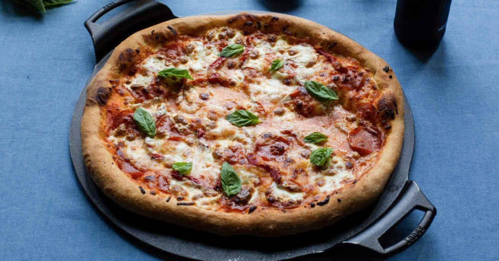 Pepperoni Pizza With Roasted Red Pepper and Basil