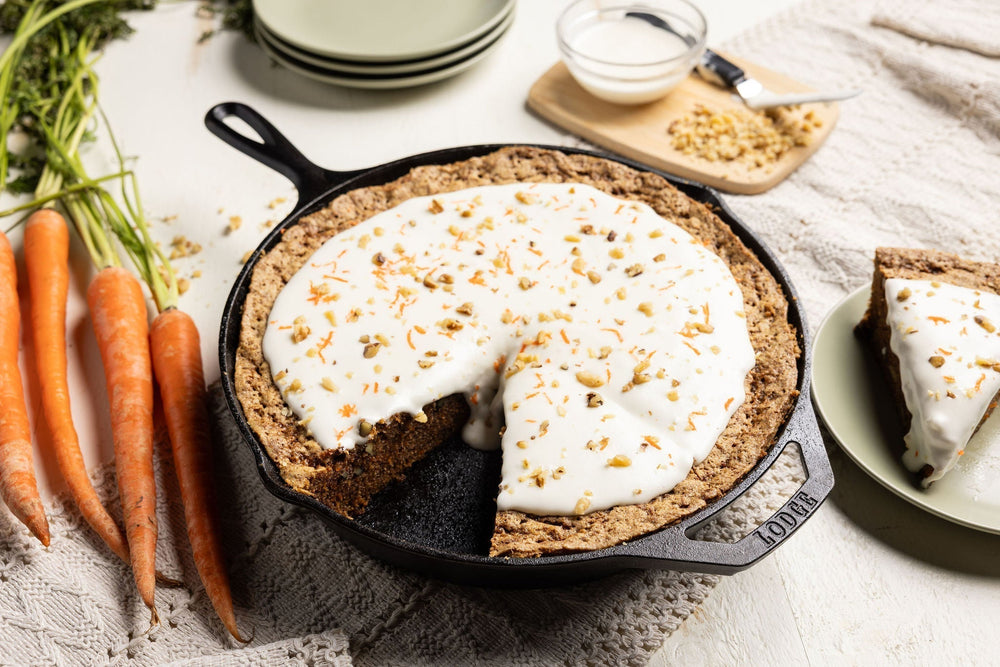 Carrot cake in cast iron skillet 