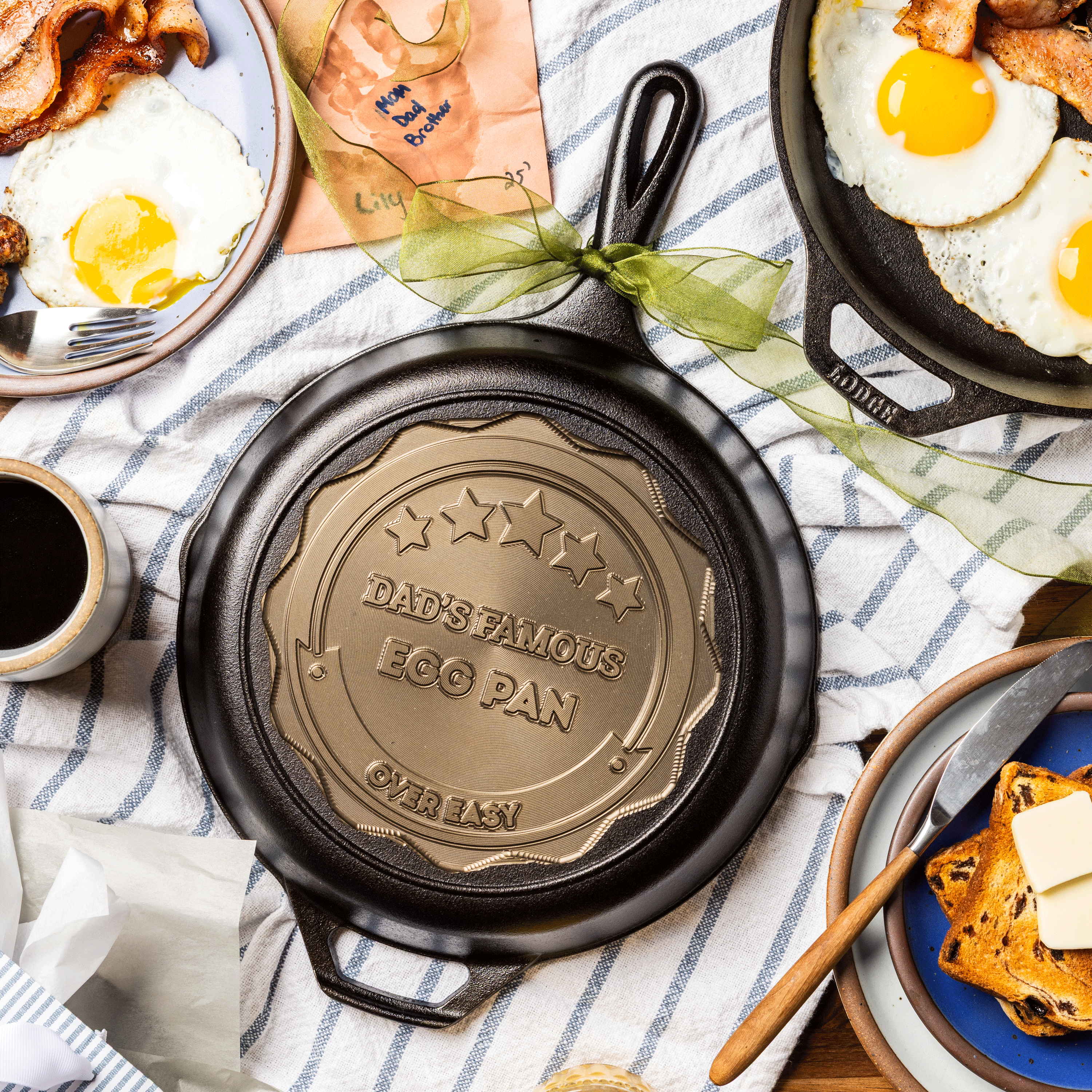 Father's Day present, using editable text to say "Dad's Famous Egg Pan".