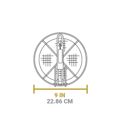A dimensional drawing of product. Width of basket is 9 inches.