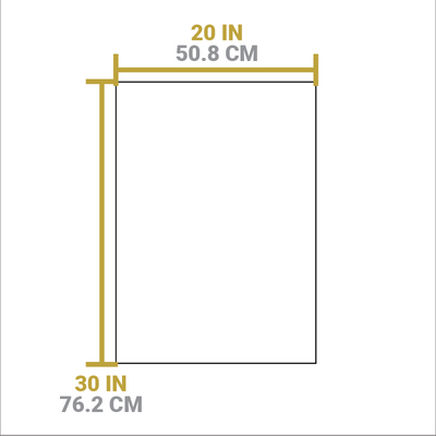 Dimensional drawing of towel. Width is 20 inches, length is 30 inches.