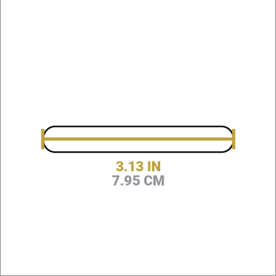 Dimensional drawing of bakeware grip. Width is 3.13 inches.