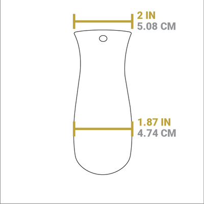 Dimensional drawing of handle holder. Width of handle opening is 2 inches, width of other end is 1.87 inches.