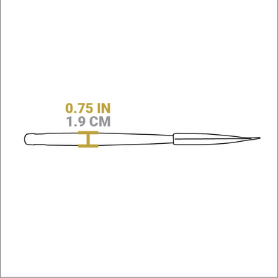 Dimensional drawing of spatula. Height of handle is 0.75 inches.