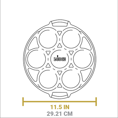 Dimensional drawing of product. Length of pan is 11.5 inches.