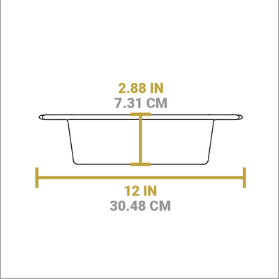 Dimensional drawing of product. Height is 2.88 inches, width from handle to handle is 12 inches.