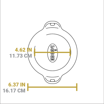 Dimensional drawing of product. Width of flat bottom is 4.62 inches, total width is 6.37 inches.