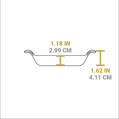 Dimensional drawing of product. Total height is 1.62 inches, height of cooking area is 1.18 inches.