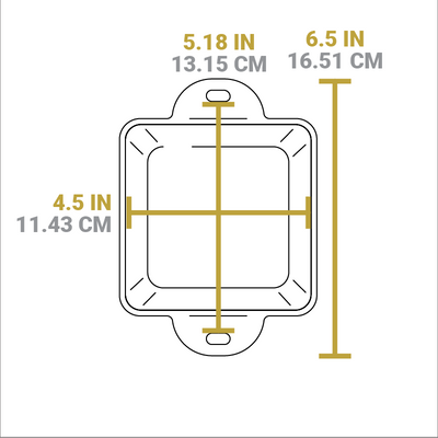 Dimensional drawing of product. Total width including handles is 6.5 inches, width of interior is 4.5 inches.