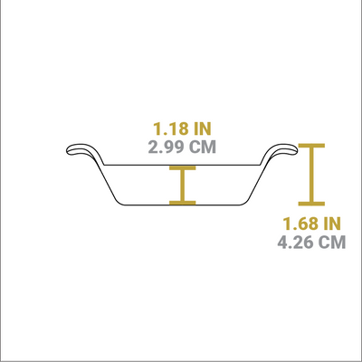 Dimensional drawing of product. Total height is 1.68 inches, height of cooking area is 1.18 inches.