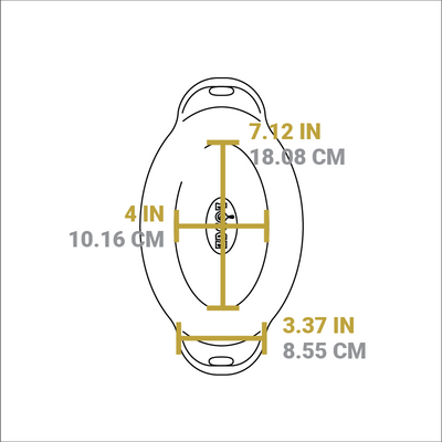 Dimensional drawing of product. Length of flat bottom is 4 inches, width of flat bottom is 7.12 inches, width of handle is 3.37 inches.