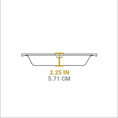 Dimensional drawing of product. Height of pan is 2.25 inches.