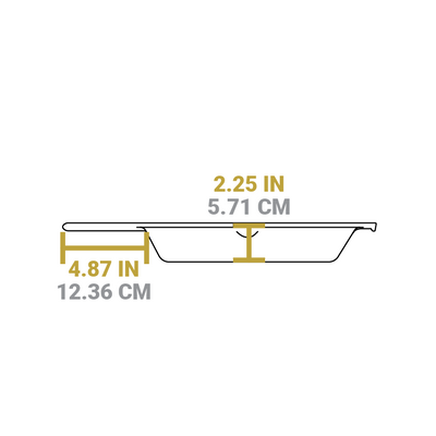 Dimensional drawing of product. Length of handle is 4.87 inches, depth of skillet is 2.25 inches.