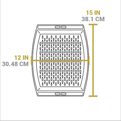 Dimensional drawing of product.  Total width is 15 inches, total length is 12 inches.