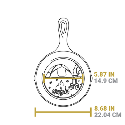 Dimensional drawing of product. Width of flat bottom is 5.87 inches, total width is 8.68 inches.
