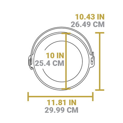 Dimensional drawing of camp dutch oven. Total length is 11.81 inches.