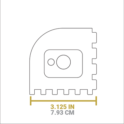 Dimensional drawing of serrated scraper. Width is 3.125 inches.