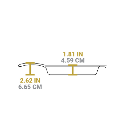 Dimensional drawing of product. Height is 2.62 inches, depth of cooking surface is 1.81 inches.