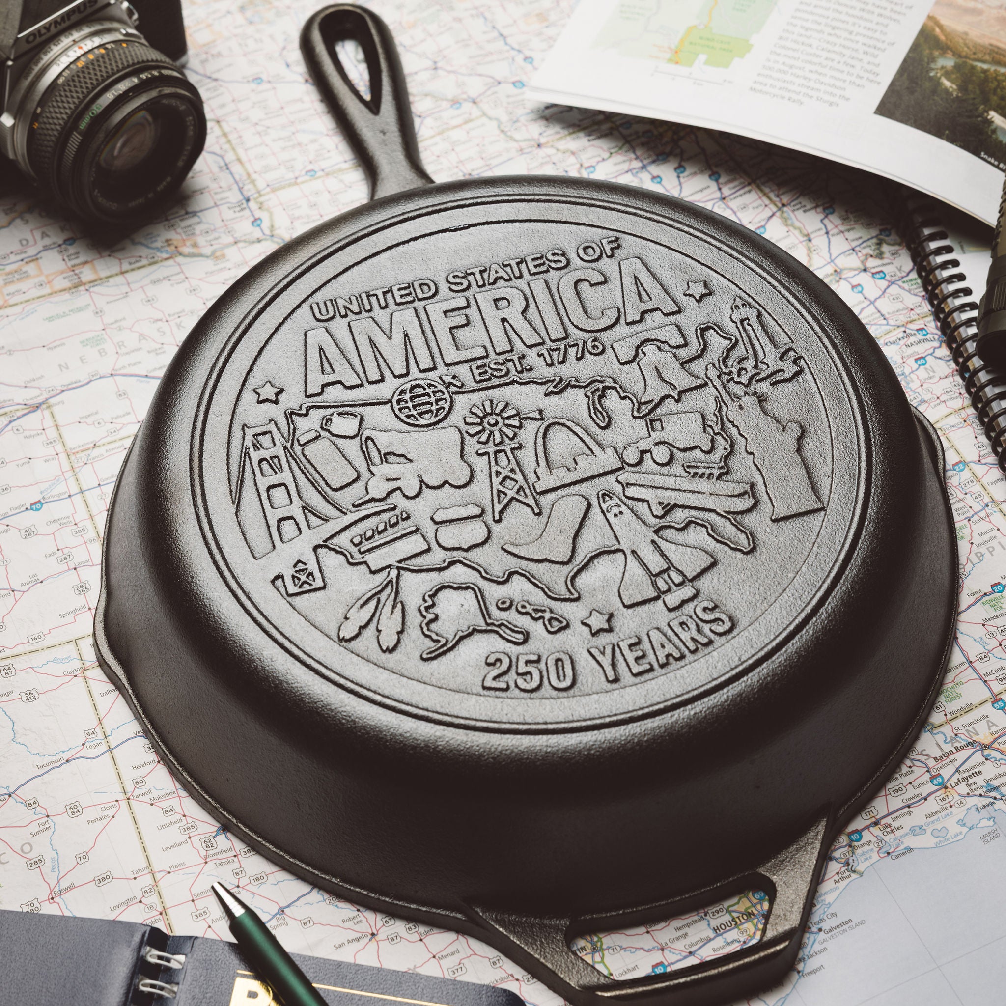 Lodge 10.25 Inch Seasoned Cast Iron Skillet, USA Icons