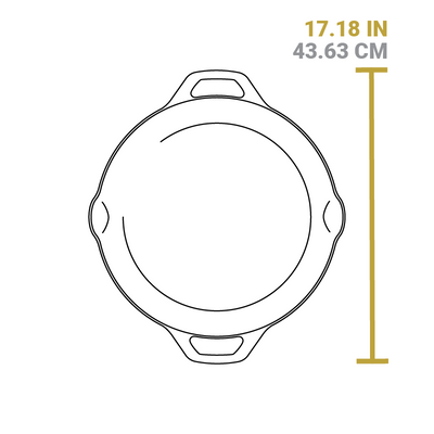 Dimensional drawing of product. Total width including handles is 17.18 inches.