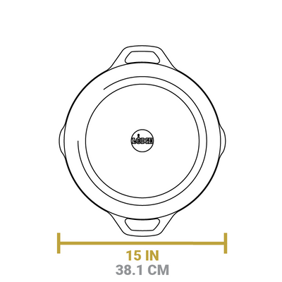 Dimensional drawing of product. Length from pour spout to pour spout is 15 inches.