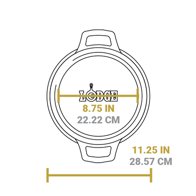 Dimensional drawing of product lid. Total length is 11.25 inches, length of flat top is 8.75 inches.